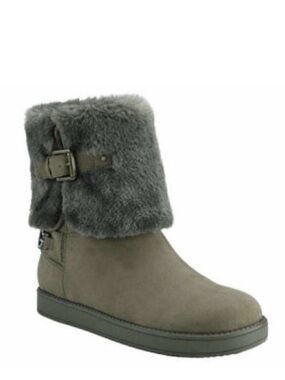 Guess CBG Los Angeles Women's Gray Faux Fur Fold-Over Ankle Boot size 8